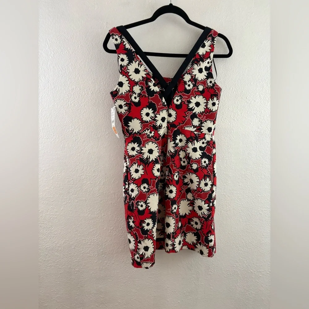 Zara Trafaluc red white black floral print mini dress crisscross strap back M - Picture 4 of 6